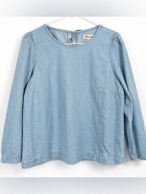 Madewell Chambray Puff Sleeve Tie Back Top Denim Blouse Womens Medium